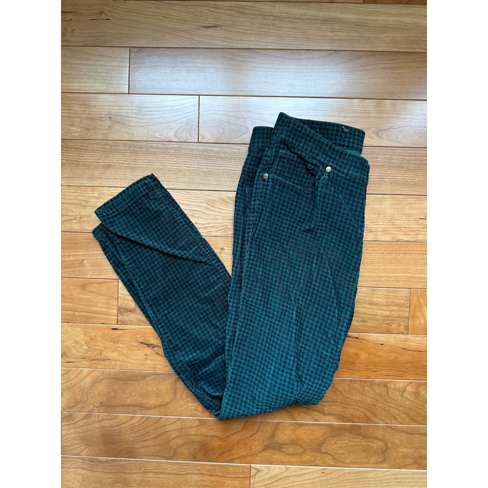 Toad&Co Womens Teal Black Houndstooth Corduroy Skinny Pants Size 6 Mid Rise Slim